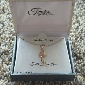 Sterling Silver Rose-tone Polished Heart Cross Necklace – Jewelers, value~150$